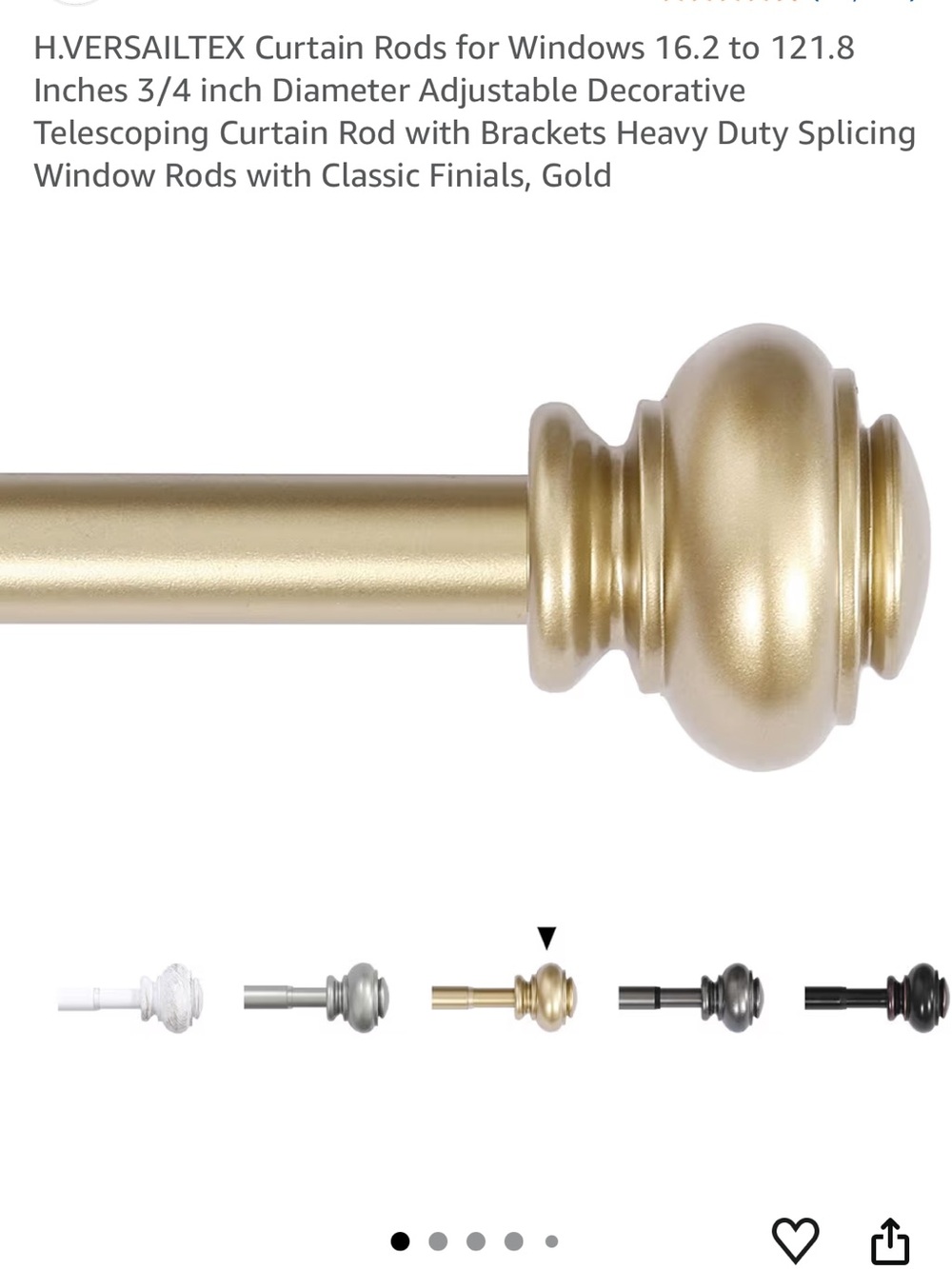 Gold Decorative Curtain Rod with Classic Finials